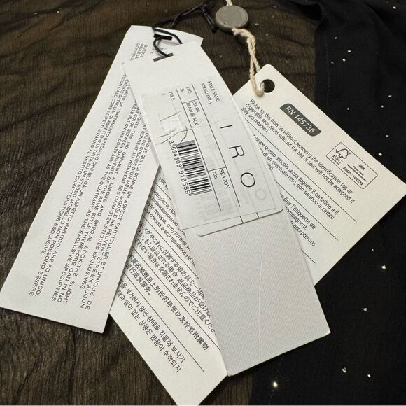 IRO Paris Lonila Ruffled Glitter-Embellished Georgette Blouse Medium Sz 36 Black - Picture 9 of 16